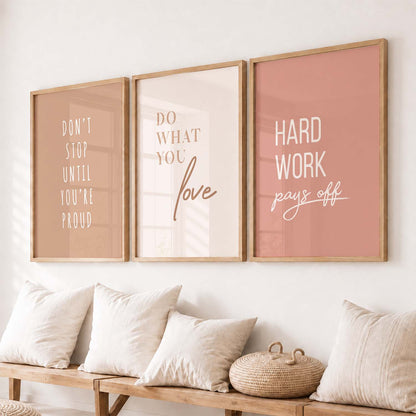 Traditional Motivational Quotes Wall Art Set of 3 Framed Prints for Living Room