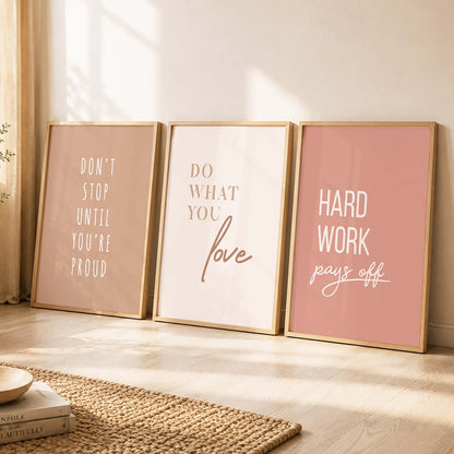 Traditional Motivational Quotes Wall Art Set of 3 Framed Prints for Living Room
