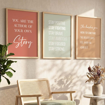 Confidence Boost Modern Typography Motivational Quotes Wall Art Set of 3 Framed Prints