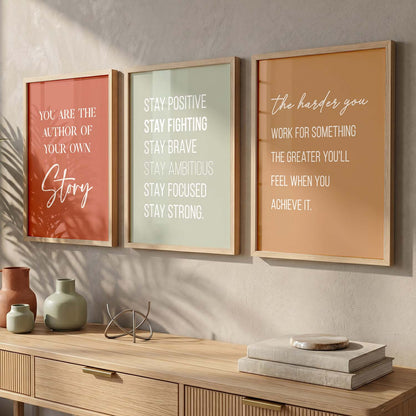 Confidence Boost Modern Typography Motivational Quotes Wall Art Set of 3 Framed Prints