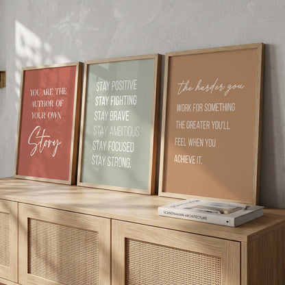 Confidence Boost Modern Typography Motivational Quotes Wall Art Set of 3 Framed Prints