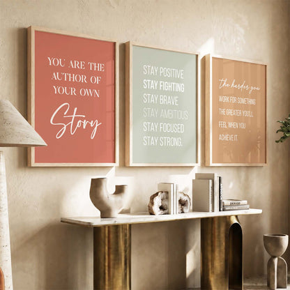 Confidence Boost Modern Typography Motivational Quotes Wall Art Set of 3 Framed Prints