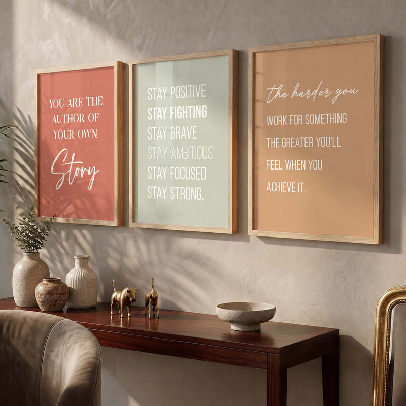 Confidence Boost Modern Typography Motivational Quotes Wall Art Set of 3 Framed Prints