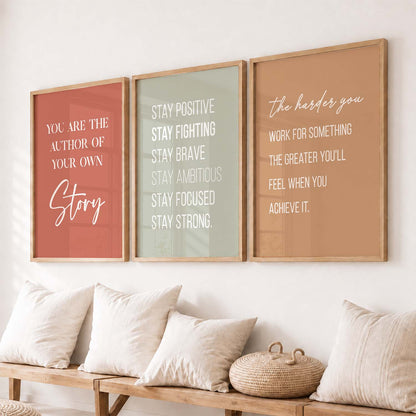 Confidence Boost Modern Typography Motivational Quotes Wall Art Set of 3 Framed Prints