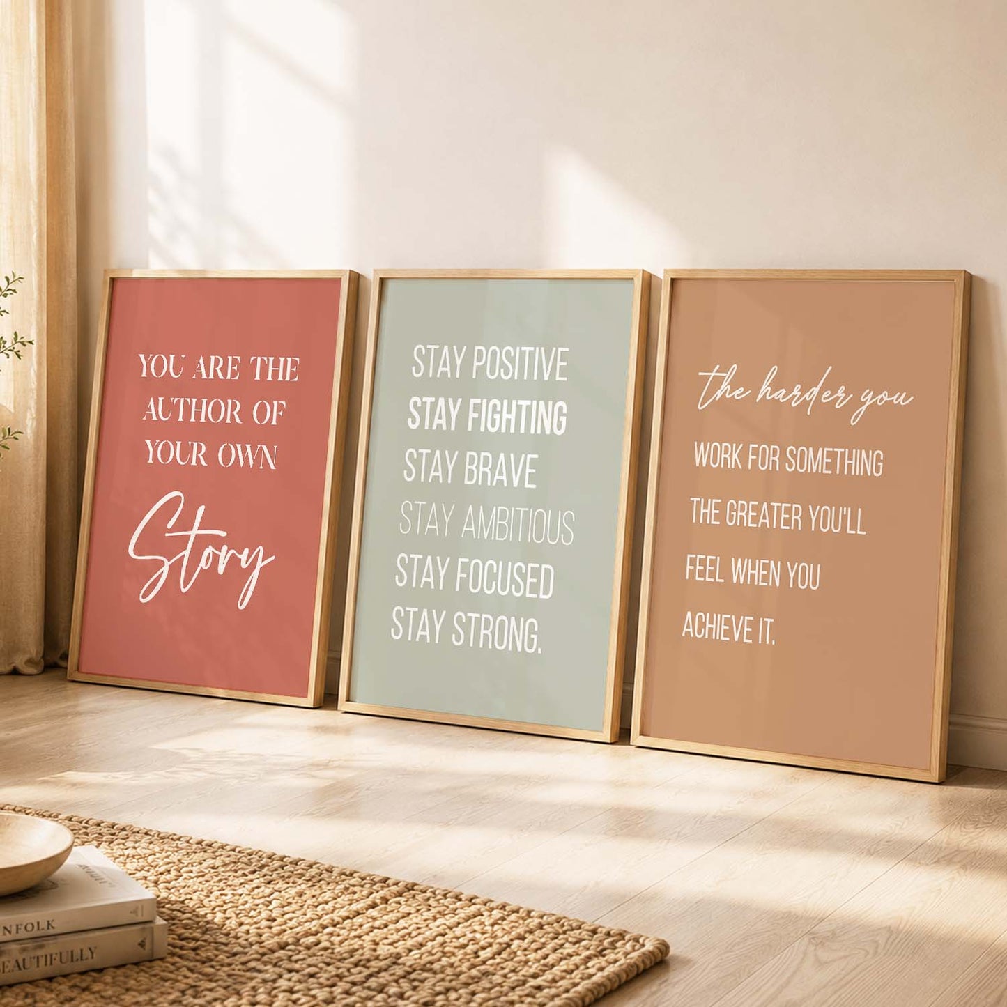 Confidence Boost Modern Typography Motivational Quotes Wall Art Set of 3 Framed Prints