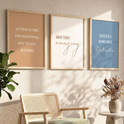 Color Block Motivational Quotes Wall Art Set of 3 Framed Prints for Study Room
