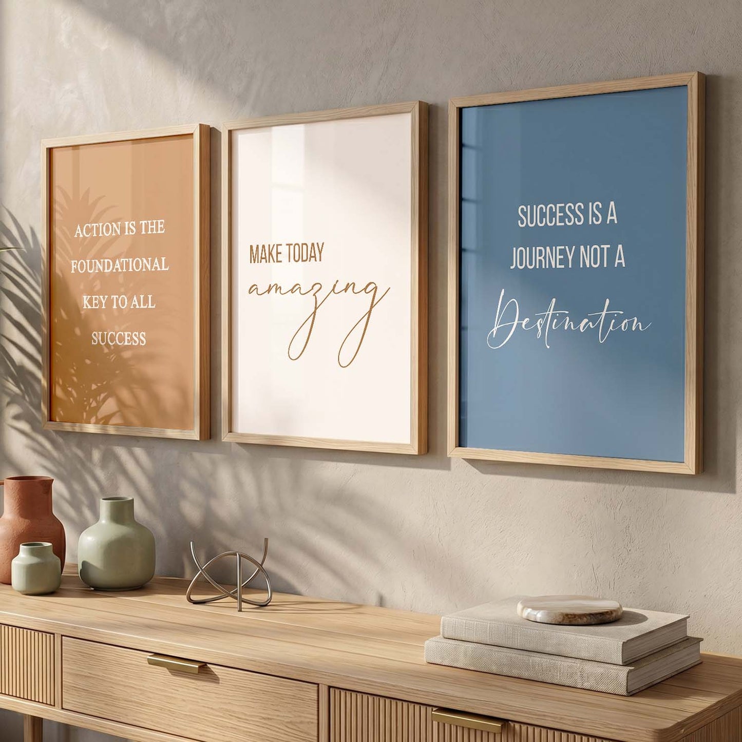 Color Block Motivational Quotes Wall Art Set of 3 Framed Prints for Study Room