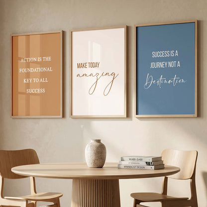 Color Block Motivational Quotes Wall Art Set of 3 Framed Prints for Study Room