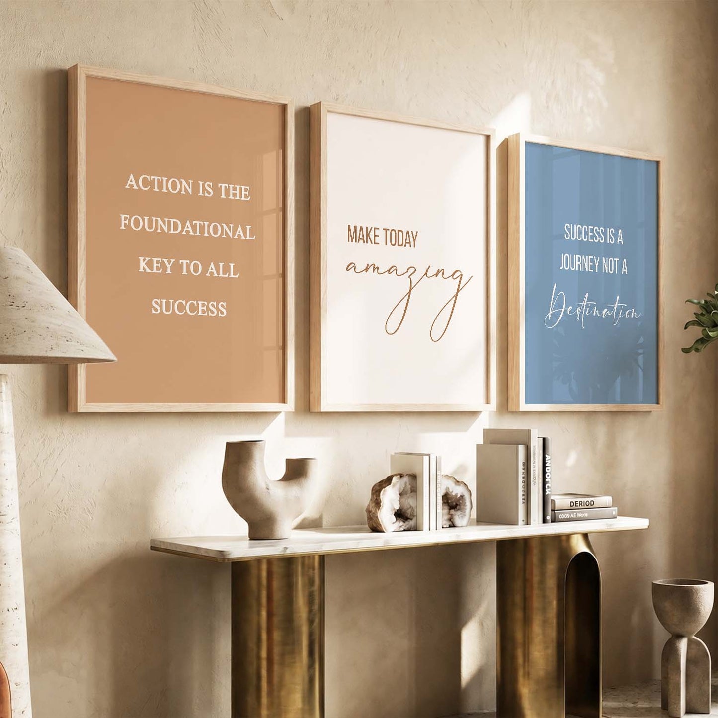 Color Block Motivational Quotes Wall Art Set of 3 Framed Prints for Study Room