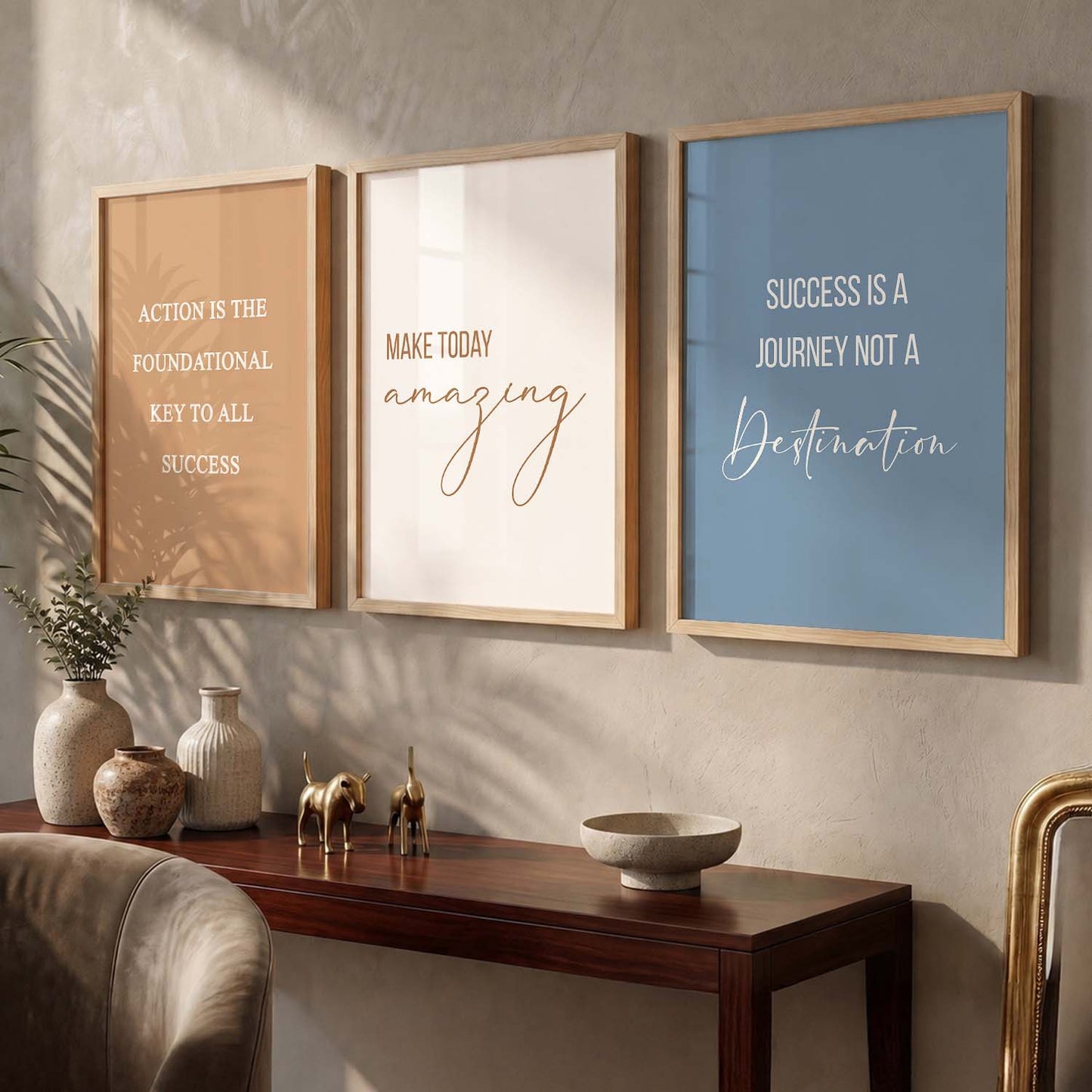Color Block Motivational Quotes Wall Art Set of 3 Framed Prints for Study Room