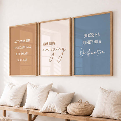 Color Block Motivational Quotes Wall Art Set of 3 Framed Prints for Study Room