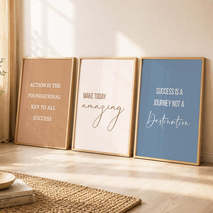 Color Block Motivational Quotes Wall Art Set of 3 Framed Prints for Study Room