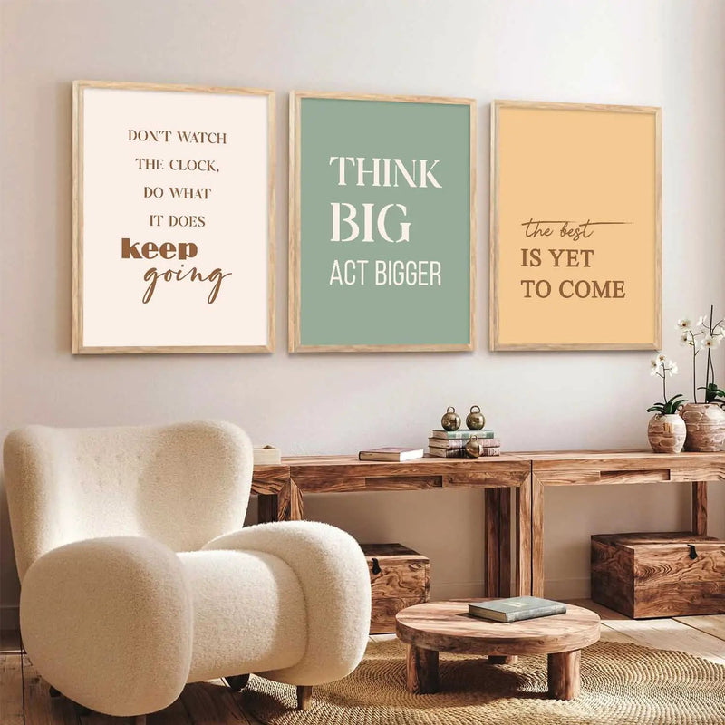 Dream Big Self Belief Modern Typography Motivational Quotes Wall Art Set of 3 Framed Prints