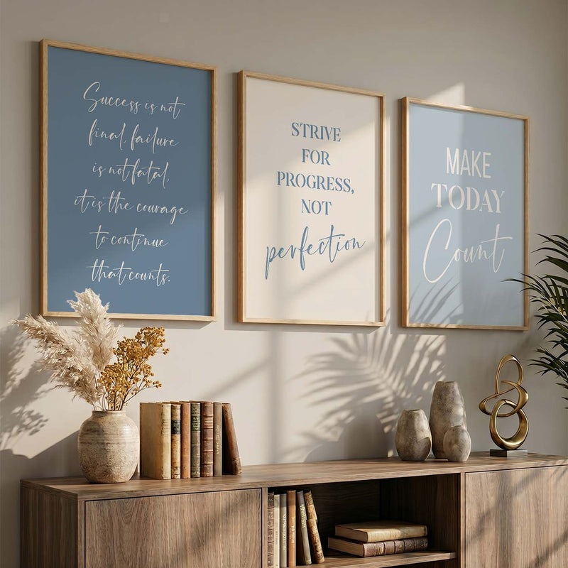 Growth Mindset Modern Typography Motivational Quotes Wall Art Set of 3 Framed Prints