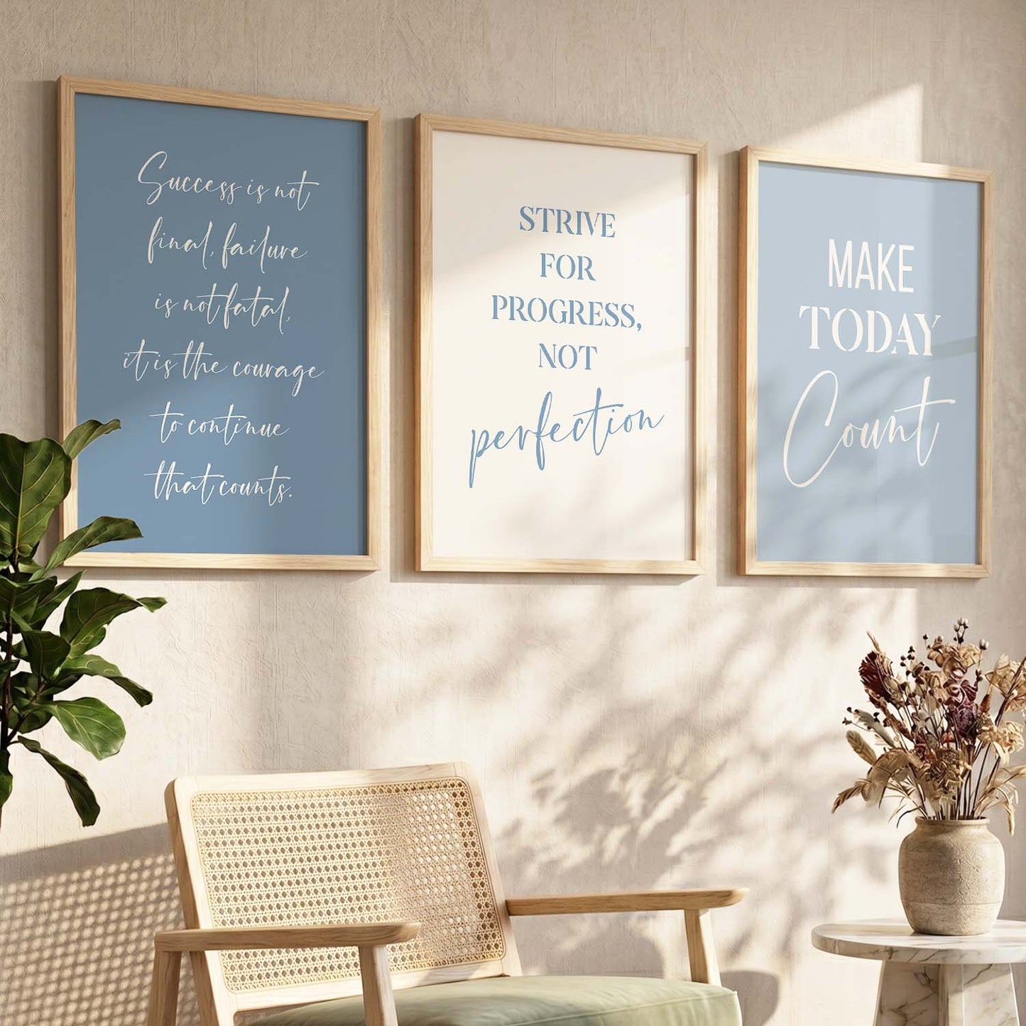 Growth Mindset Modern Typography Motivational Quotes Wall Art Set of 3 Framed Prints