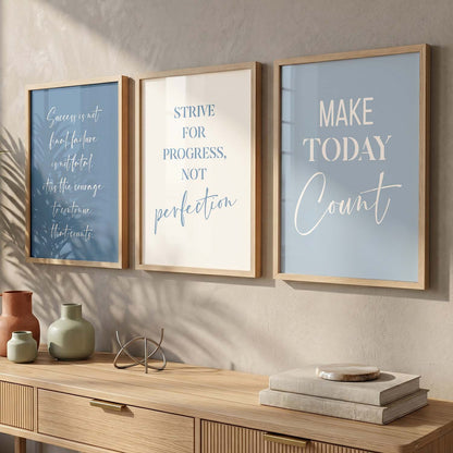 Growth Mindset Modern Typography Motivational Quotes Wall Art Set of 3 Framed Prints