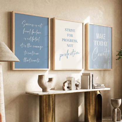 Growth Mindset Modern Typography Motivational Quotes Wall Art Set of 3 Framed Prints