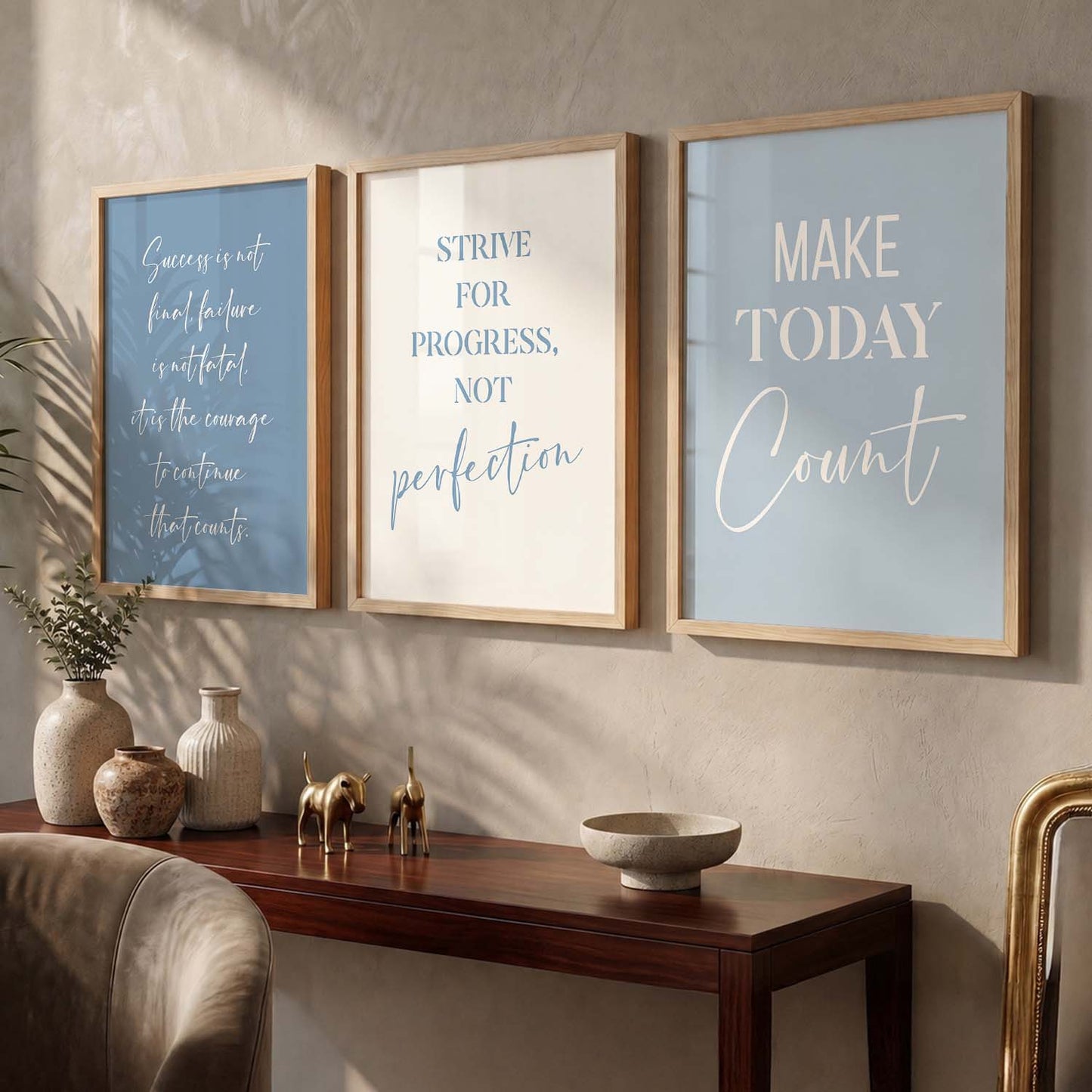 Growth Mindset Modern Typography Motivational Quotes Wall Art Set of 3 Framed Prints