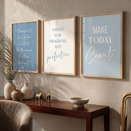 Growth Mindset Modern Typography Motivational Quotes Wall Art Set of 3 Framed Prints