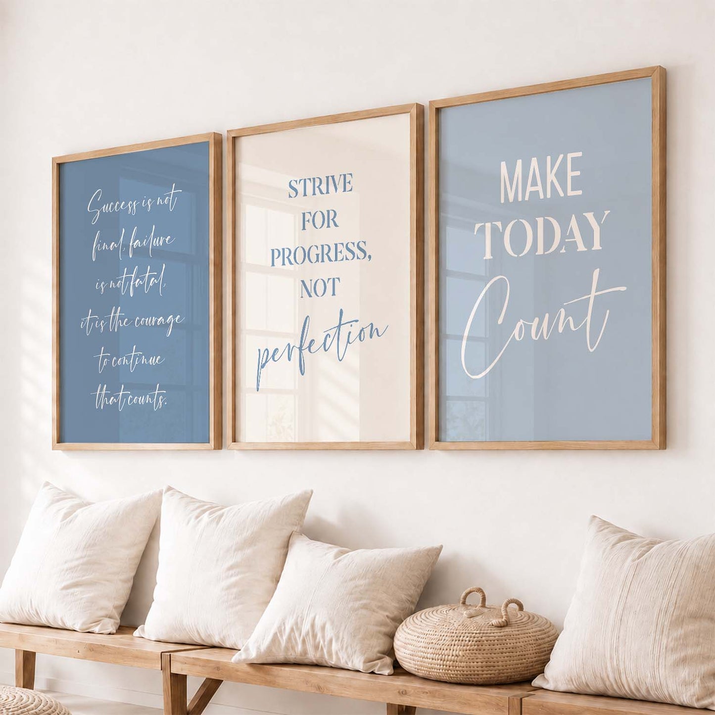 Growth Mindset Modern Typography Motivational Quotes Wall Art Set of 3 Framed Prints