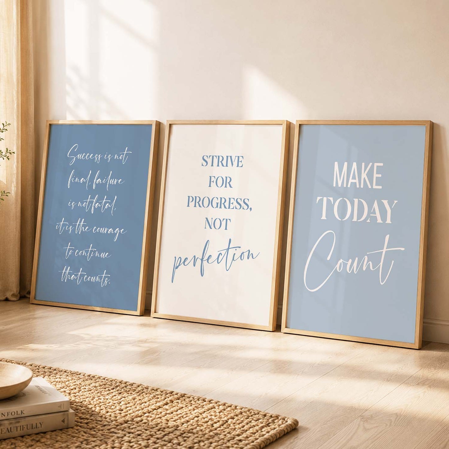 Growth Mindset Modern Typography Motivational Quotes Wall Art Set of 3 Framed Prints