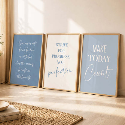 Growth Mindset Modern Typography Motivational Quotes Wall Art Set of 3 Framed Prints