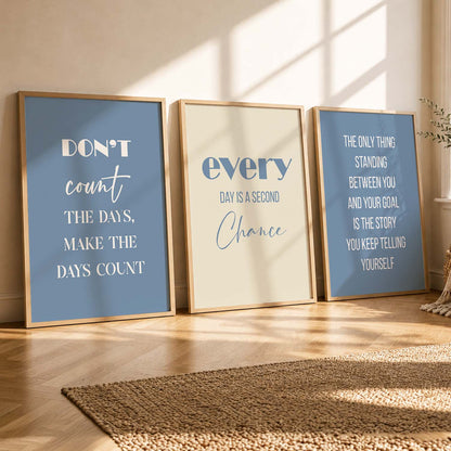 Daily Motivation Modern Typography Motivational Quotes Wall Art Set of 3 Framed Prints