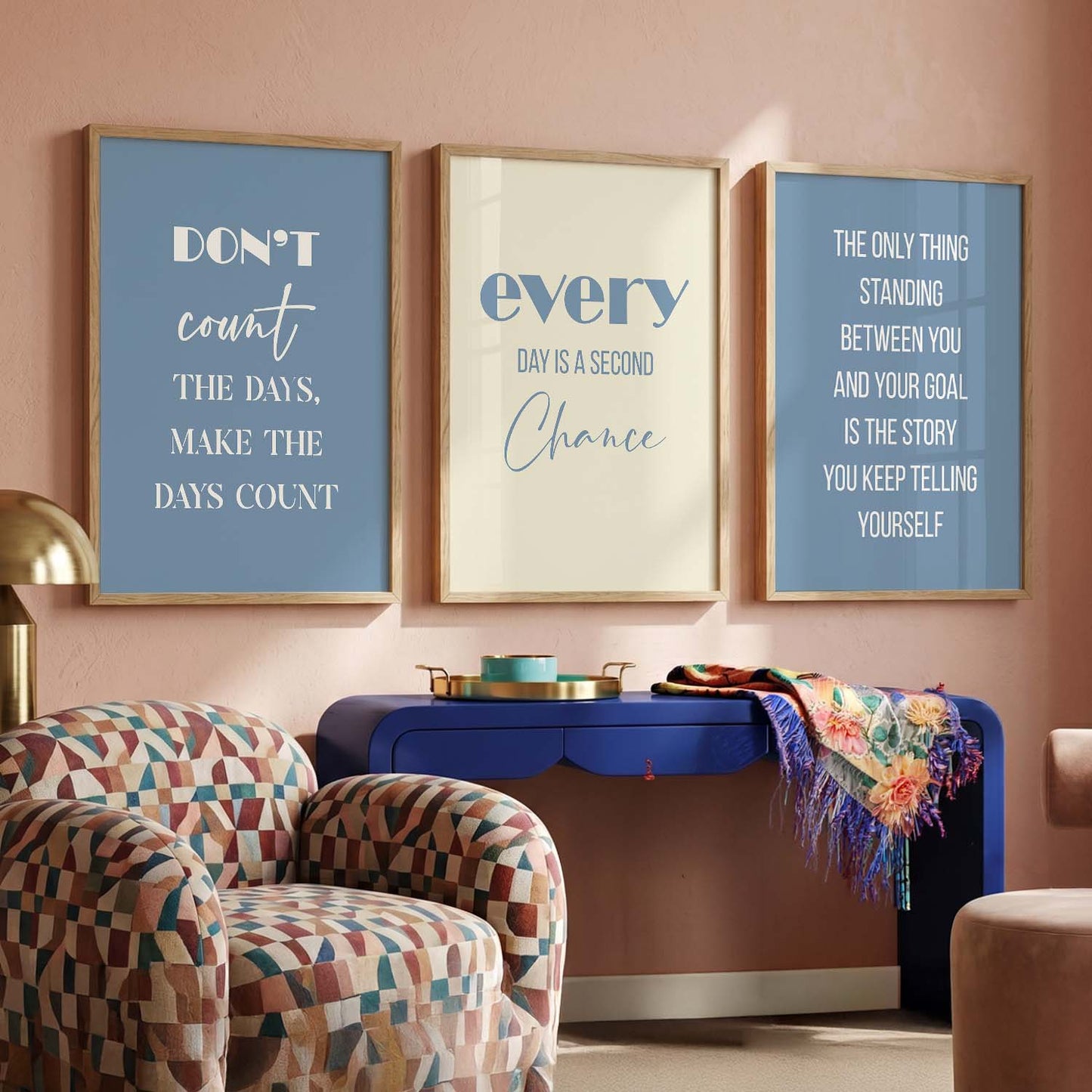 Daily Motivation Modern Typography Motivational Quotes Wall Art Set of 3 Framed Prints