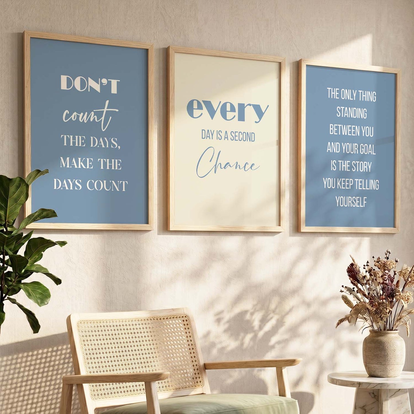 Daily Motivation Modern Typography Motivational Quotes Wall Art Set of 3 Framed Prints