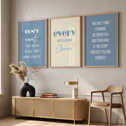 Daily Motivation Modern Typography Motivational Quotes Wall Art Set of 3 Framed Prints