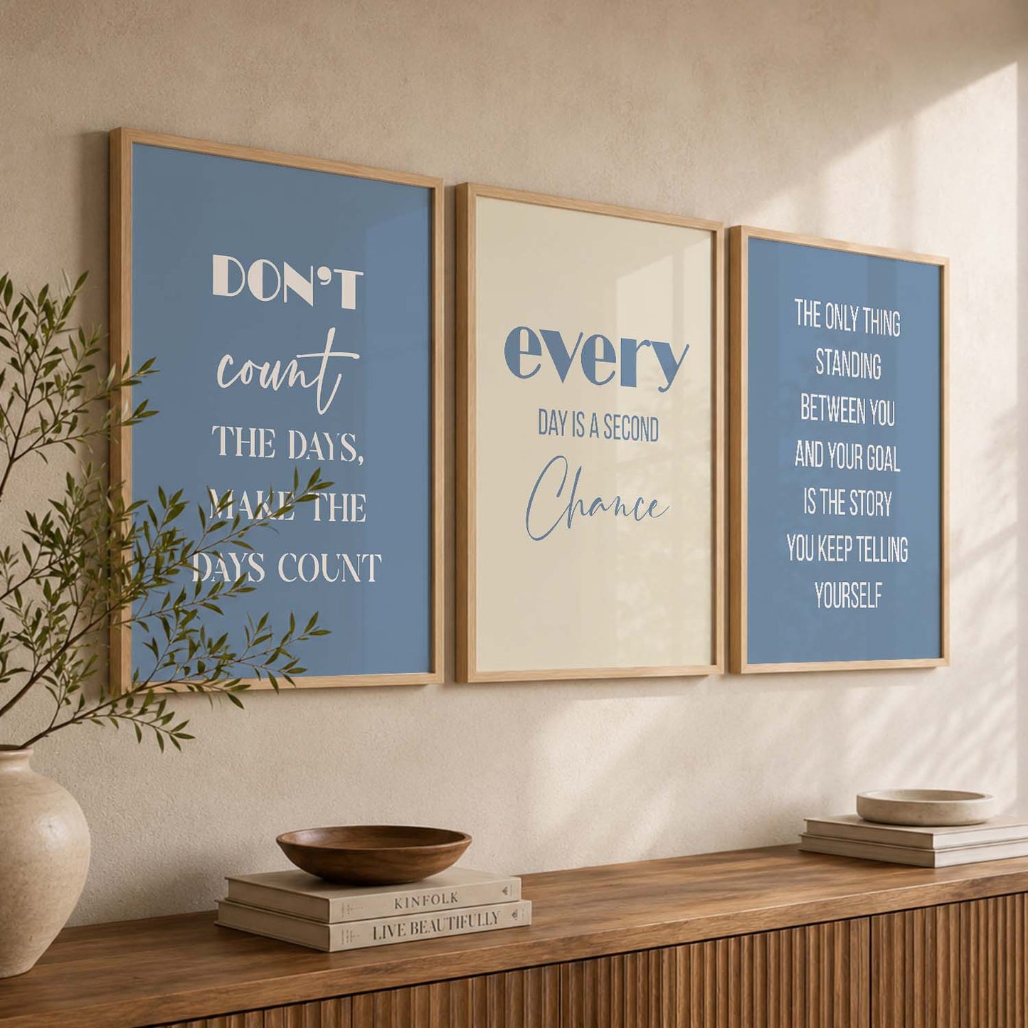 Daily Motivation Modern Typography Motivational Quotes Wall Art Set of 3 Framed Prints