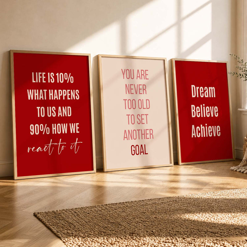 Dream Big Positive Mindset Modern Typography Motivational Quotes Wall Art Set of 3 Framed Prints