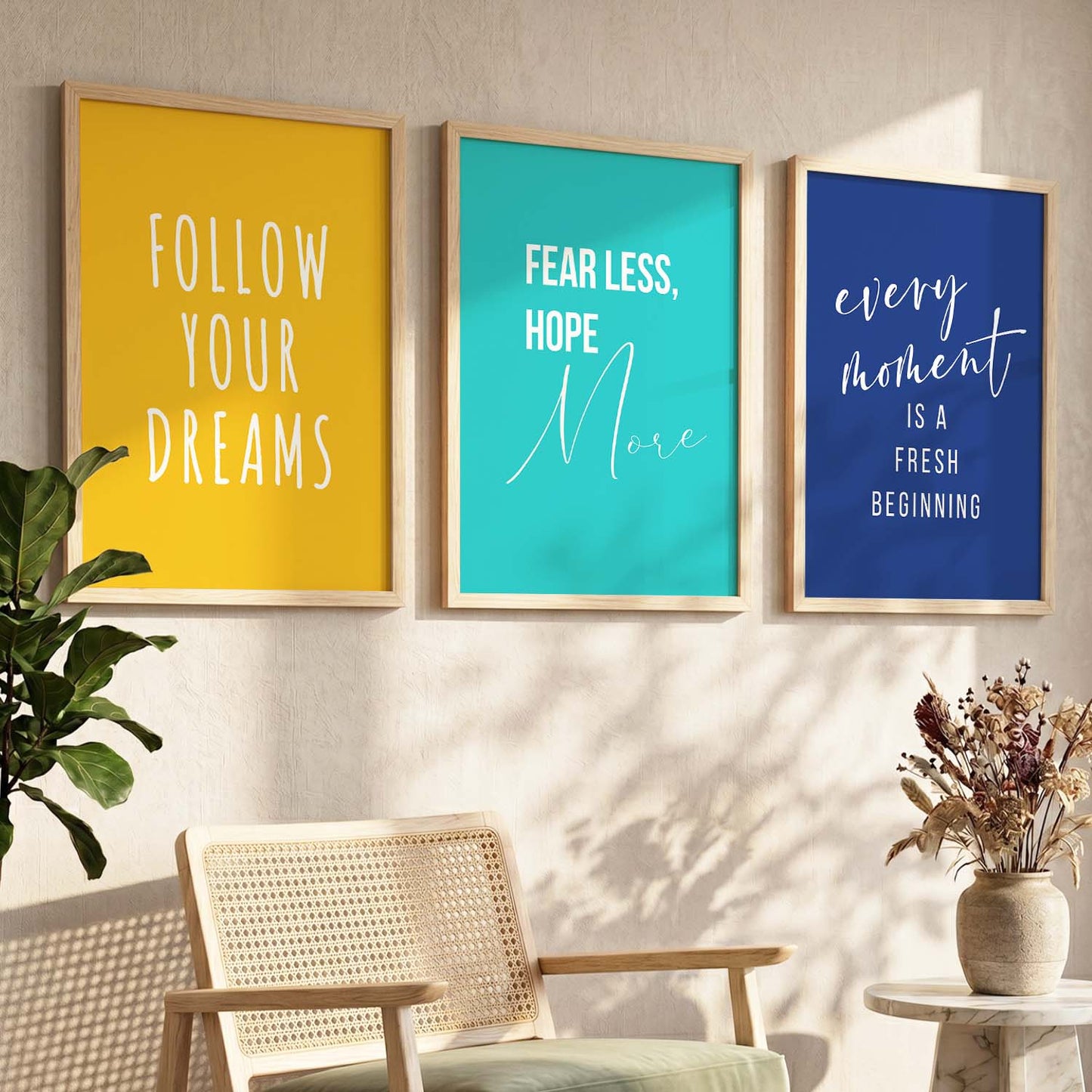 Work Hard Modern Typography Motivational Quotes Wall Art Set of 3 Framed Prints