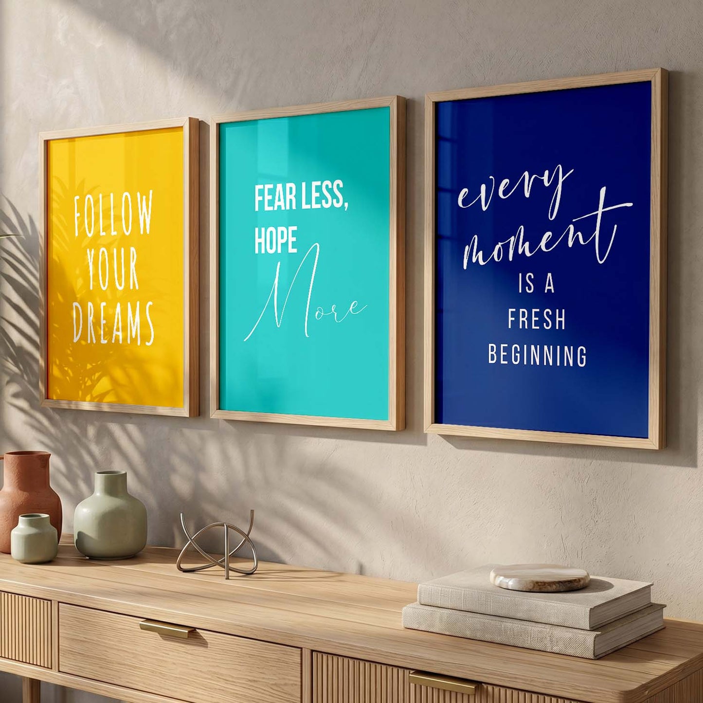 Work Hard Modern Typography Motivational Quotes Wall Art Set of 3 Framed Prints