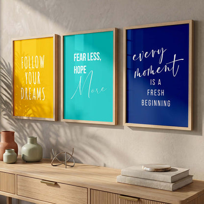 Work Hard Modern Typography Motivational Quotes Wall Art Set of 3 Framed Prints
