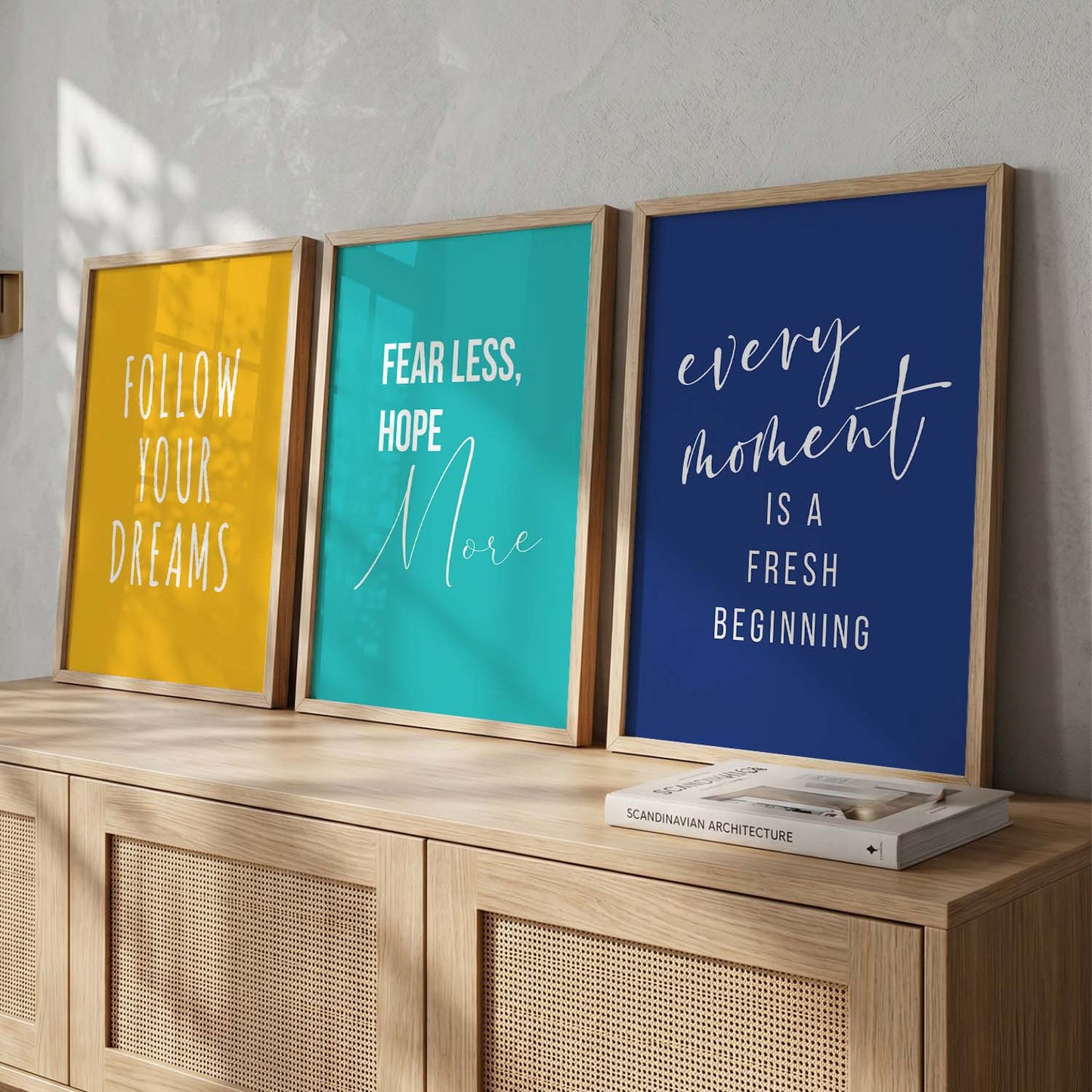 Work Hard Modern Typography Motivational Quotes Wall Art Set of 3 Framed Prints