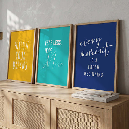 Work Hard Modern Typography Motivational Quotes Wall Art Set of 3 Framed Prints