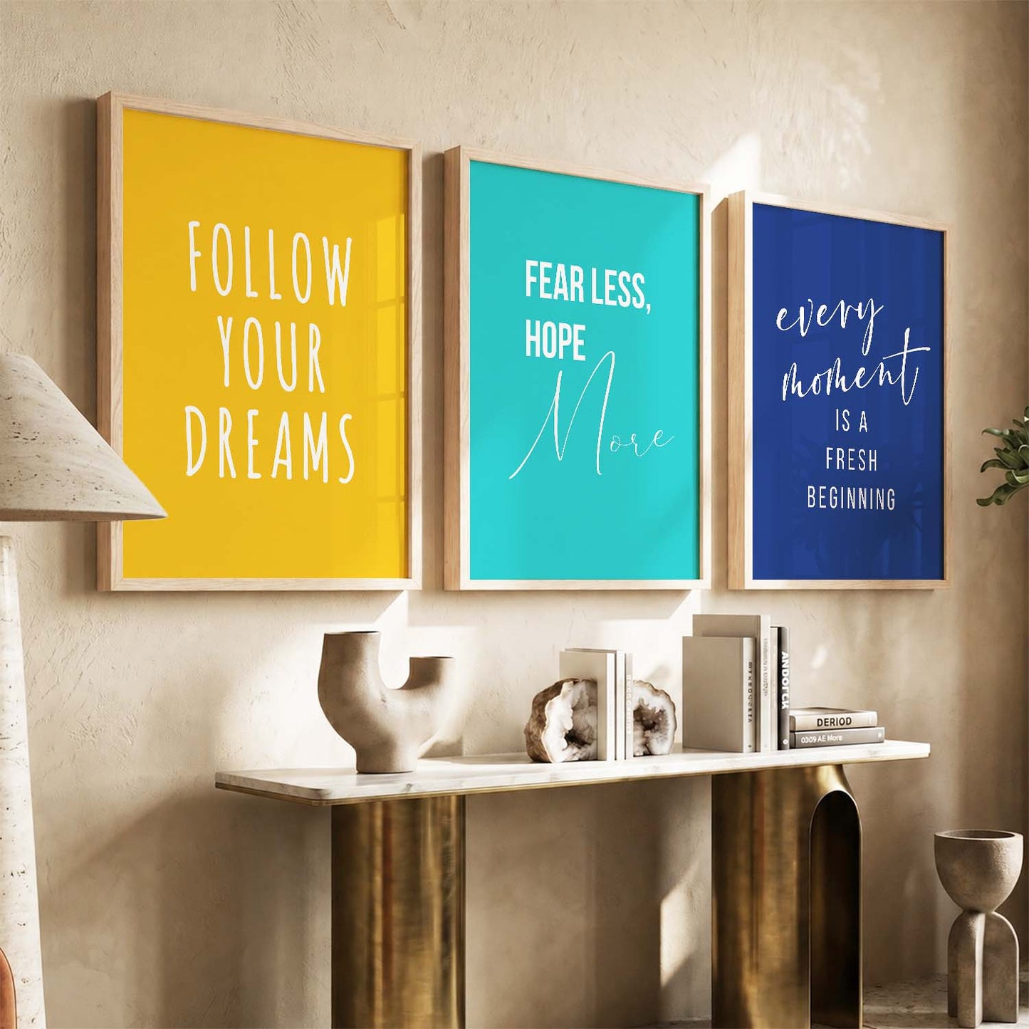Work Hard Modern Typography Motivational Quotes Wall Art Set of 3 Framed Prints