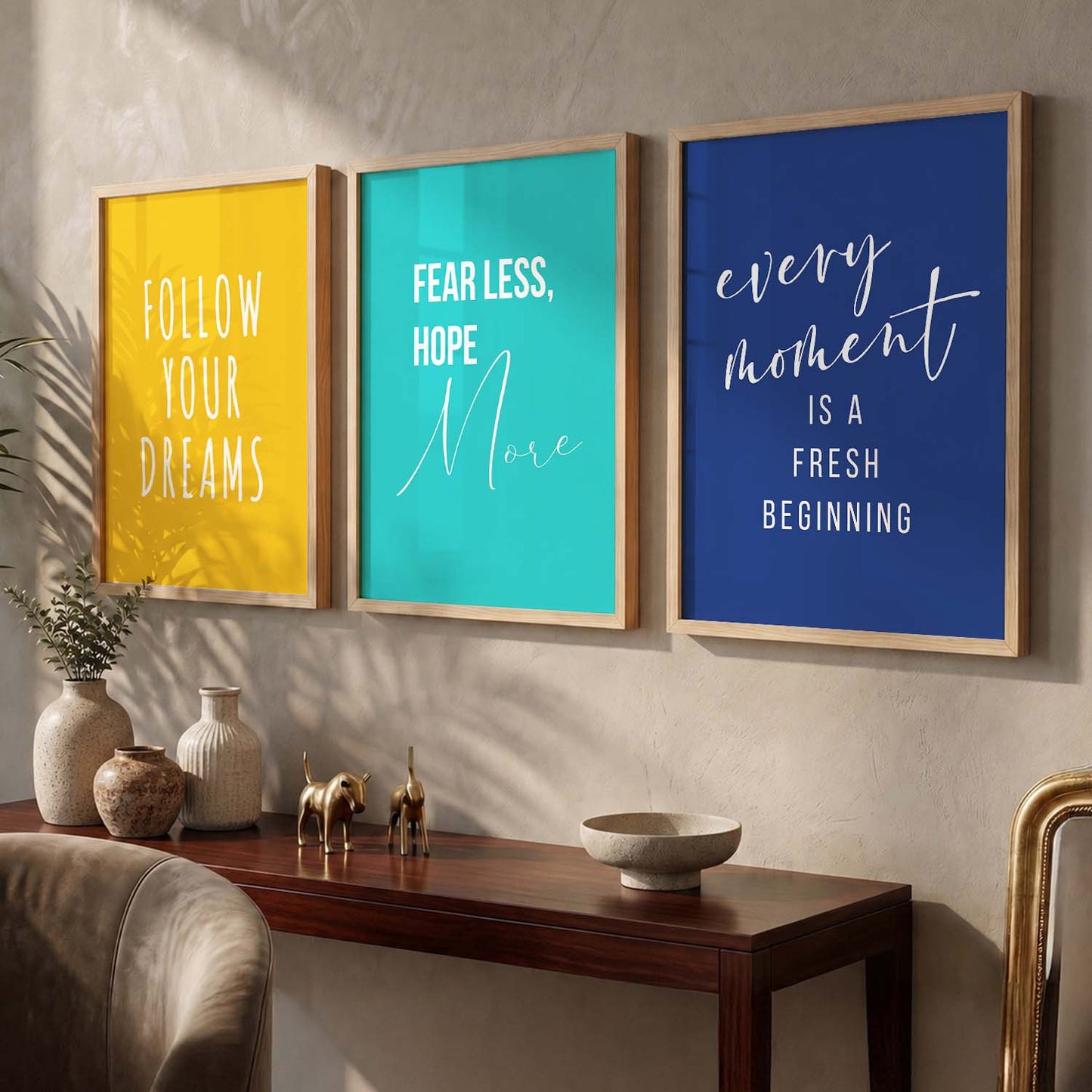 Work Hard Modern Typography Motivational Quotes Wall Art Set of 3 Framed Prints