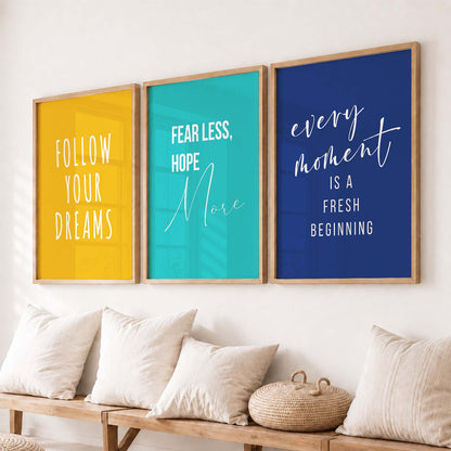 Work Hard Modern Typography Motivational Quotes Wall Art Set of 3 Framed Prints