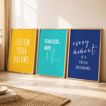 Work Hard Modern Typography Motivational Quotes Wall Art Set of 3 Framed Prints
