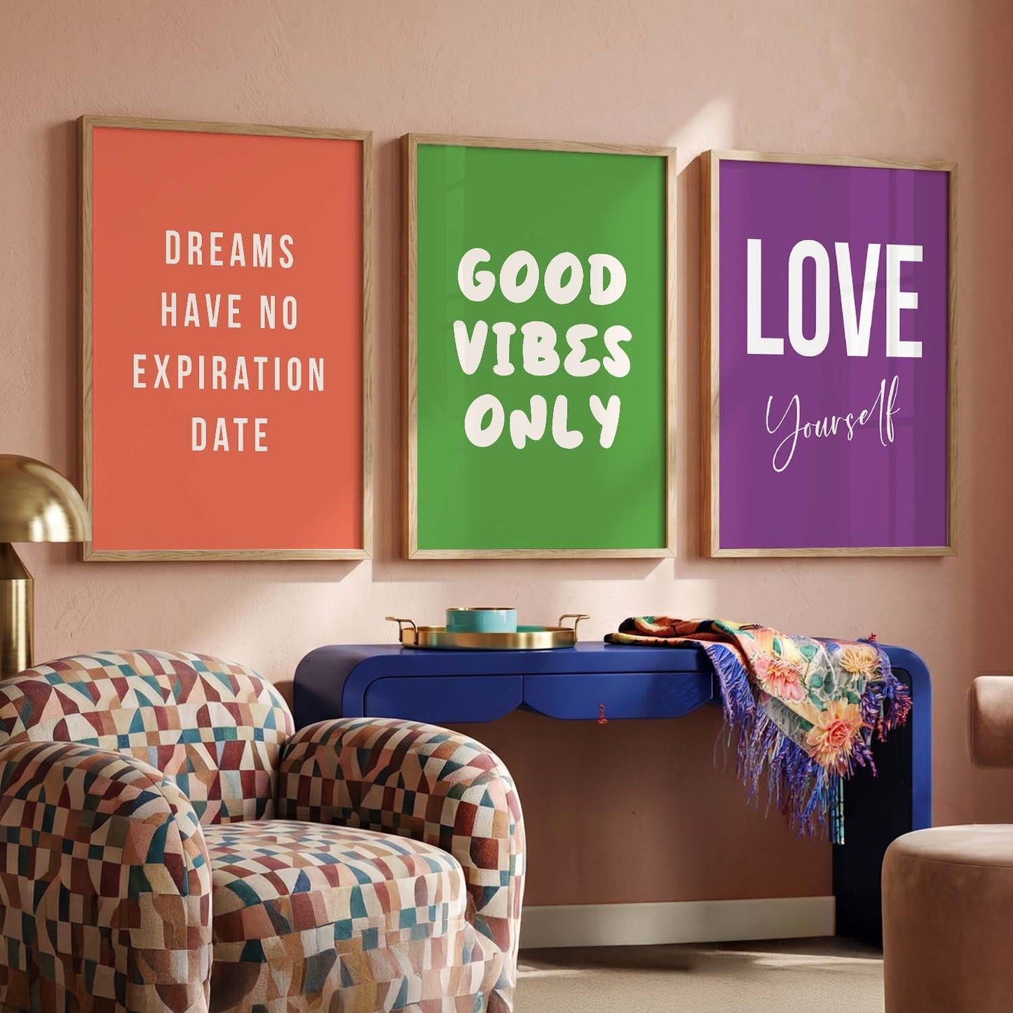Goal Setting Modern Typography Motivational Quotes Wall Art Set of 3 Framed Prints