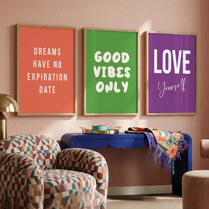 Goal Setting Modern Typography Motivational Quotes Wall Art Set of 3 Framed Prints