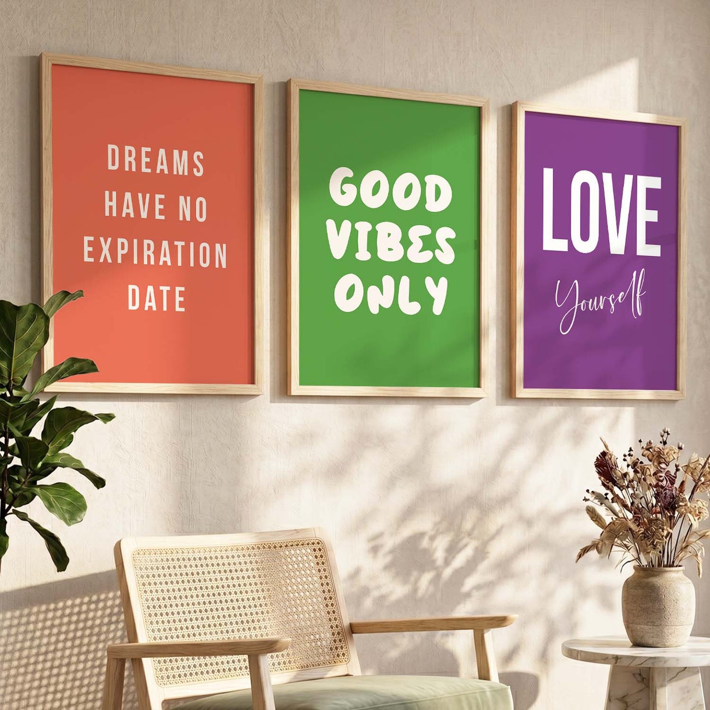 Goal Setting Modern Typography Motivational Quotes Wall Art Set of 3 Framed Prints