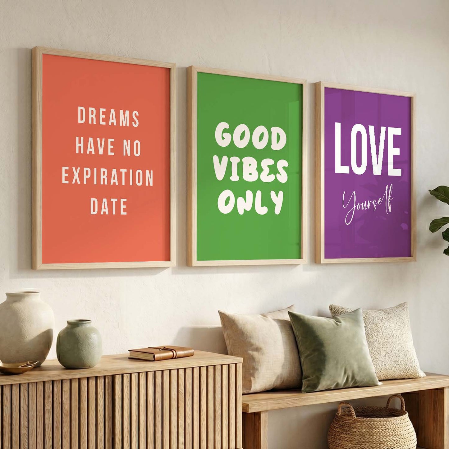 Goal Setting Modern Typography Motivational Quotes Wall Art Set of 3 Framed Prints