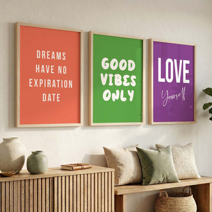 Goal Setting Modern Typography Motivational Quotes Wall Art Set of 3 Framed Prints