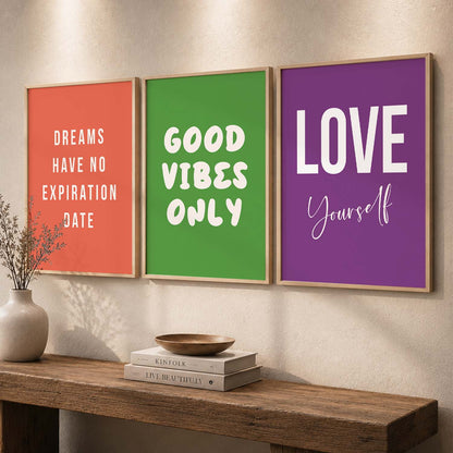 Goal Setting Modern Typography Motivational Quotes Wall Art Set of 3 Framed Prints