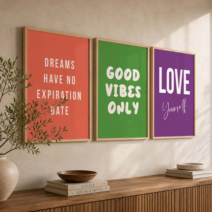 Goal Setting Modern Typography Motivational Quotes Wall Art Set of 3 Framed Prints