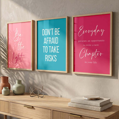 Color Block Motivational Quotes Wall Art Set of 3 Framed Prints for Office