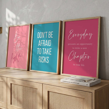 Color Block Motivational Quotes Wall Art Set of 3 Framed Prints for Office